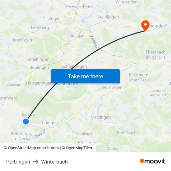 Poltringen to Winterbach map