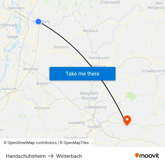 Handschuhsheim to Winterbach map