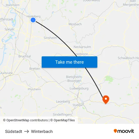 Südstadt to Winterbach map