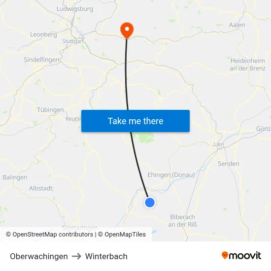 Oberwachingen to Winterbach map