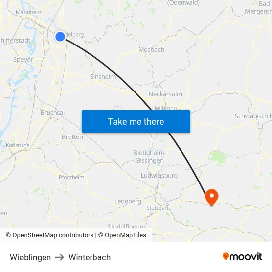 Wieblingen to Winterbach map