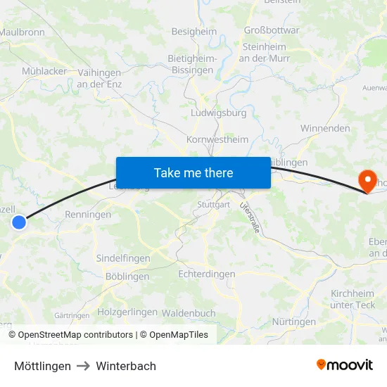 Möttlingen to Winterbach map