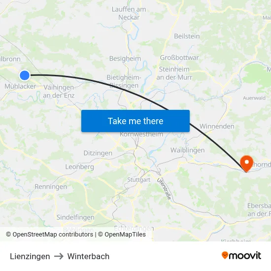 Lienzingen to Winterbach map