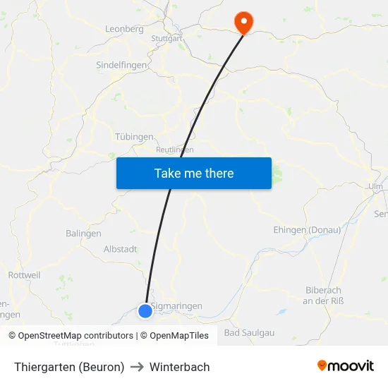 Thiergarten (Beuron) to Winterbach map