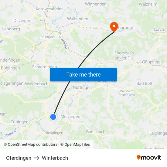 Oferdingen to Winterbach map