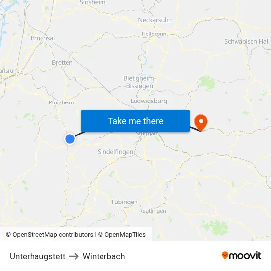 Unterhaugstett to Winterbach map