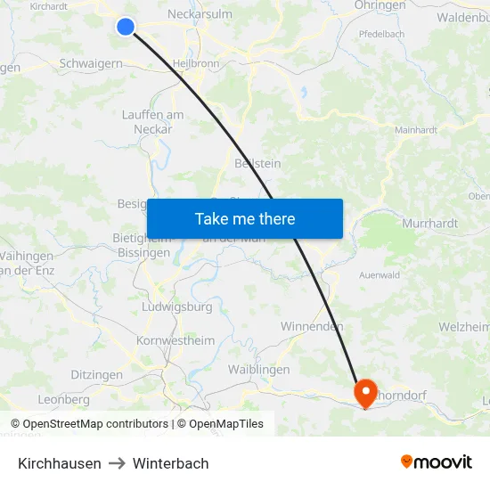 Kirchhausen to Winterbach map