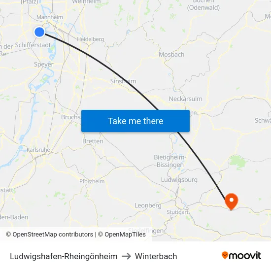 Ludwigshafen-Rheingönheim to Winterbach map