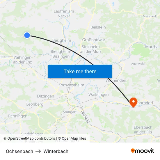 Ochsenbach to Winterbach map
