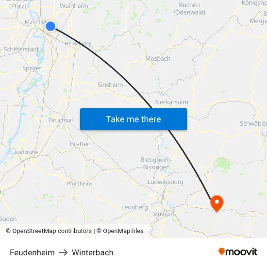 Feudenheim to Winterbach map