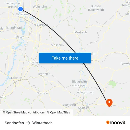Sandhofen to Winterbach map