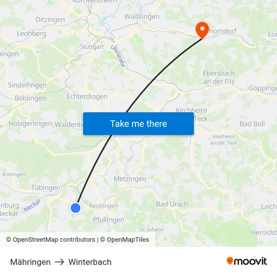 Mähringen to Winterbach map