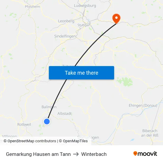 Gemarkung Hausen am Tann to Winterbach map
