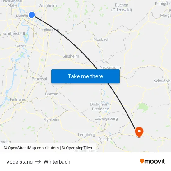 Vogelstang to Winterbach map