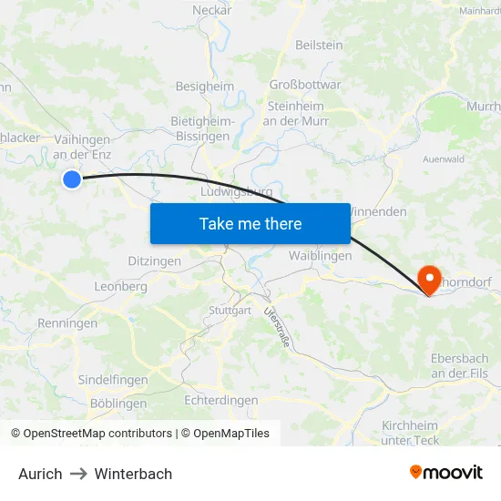 Aurich to Winterbach map