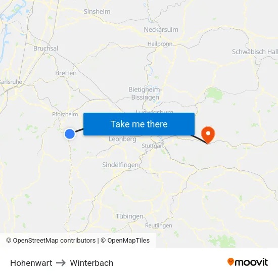 Hohenwart to Winterbach map