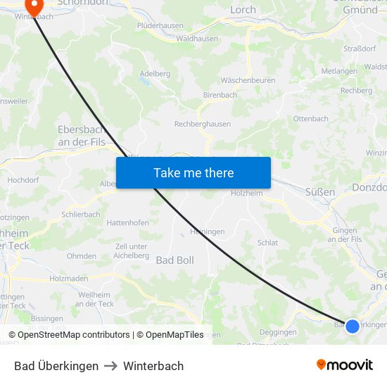 Bad Überkingen to Winterbach map
