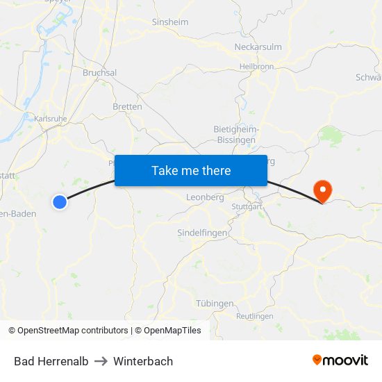 Bad Herrenalb to Winterbach map