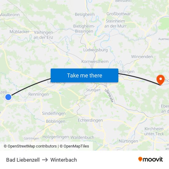 Bad Liebenzell to Winterbach map