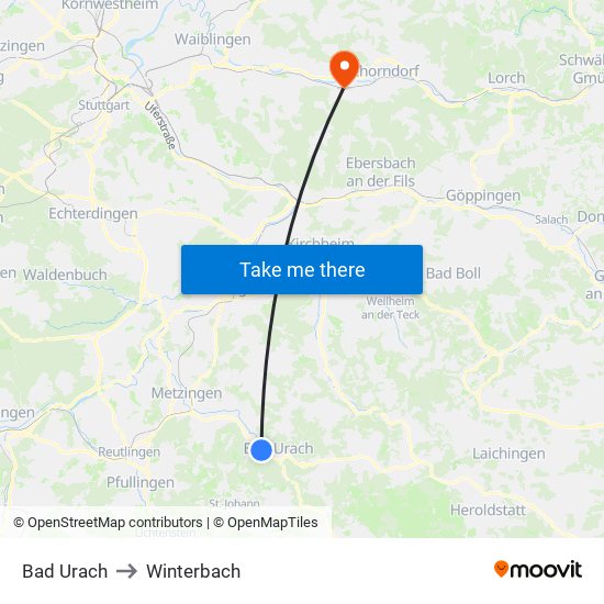 Bad Urach to Winterbach map