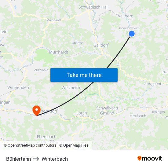 Bühlertann to Winterbach map
