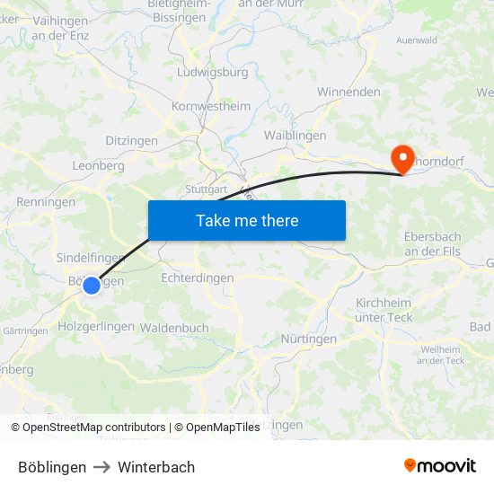 Böblingen to Winterbach map