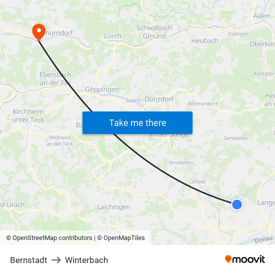 Bernstadt to Winterbach map