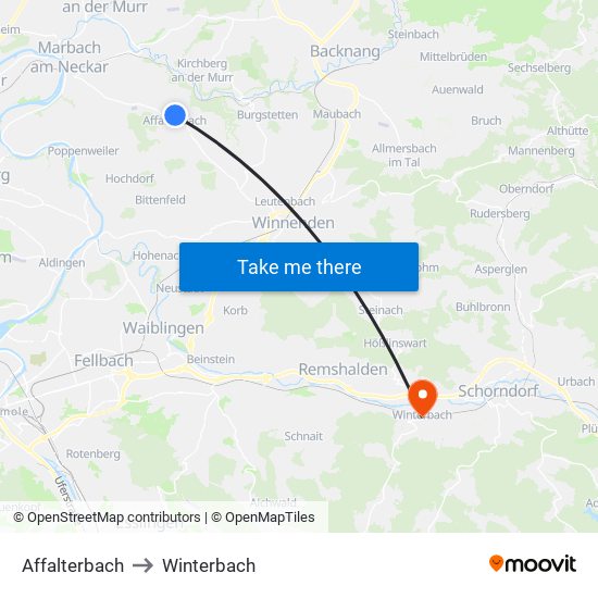 Affalterbach to Winterbach map