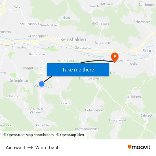 Aichwald to Winterbach map