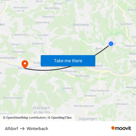 Alfdorf to Winterbach map