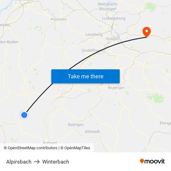 Alpirsbach to Winterbach map