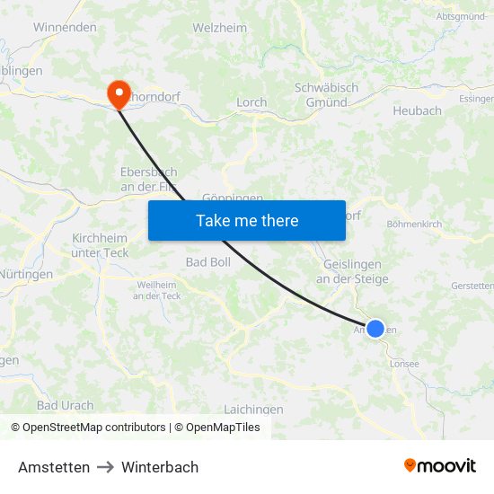 Amstetten to Winterbach map