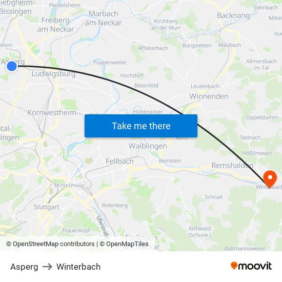 Asperg to Winterbach map