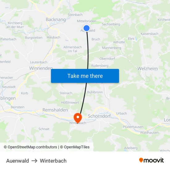 Auenwald to Winterbach map