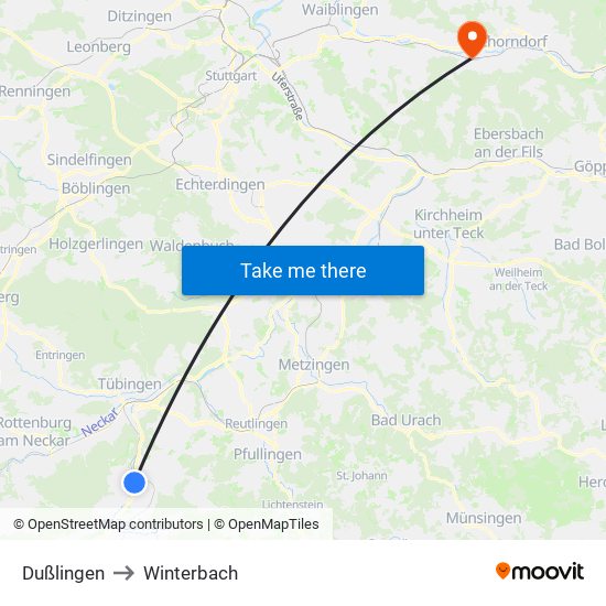 Dußlingen to Winterbach map