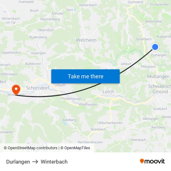 Durlangen to Winterbach map
