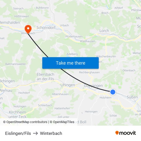 Eislingen/Fils to Winterbach map