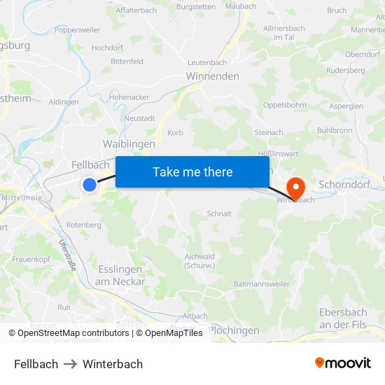 Fellbach to Winterbach map