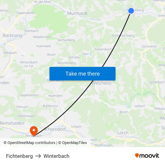 Fichtenberg to Winterbach map
