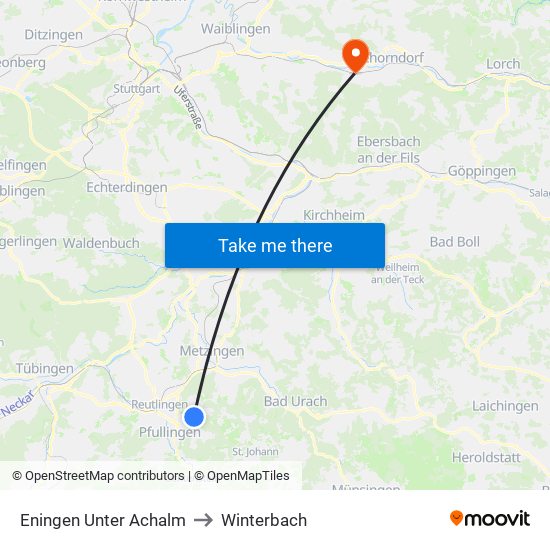 Eningen Unter Achalm to Winterbach map