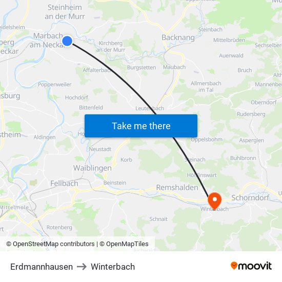 Erdmannhausen to Winterbach map