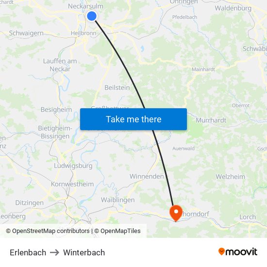 Erlenbach to Winterbach map