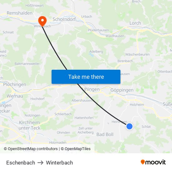 Eschenbach to Winterbach map