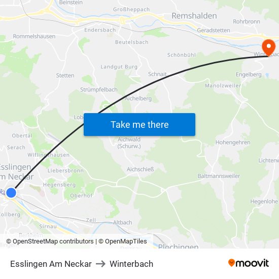 Esslingen Am Neckar to Winterbach map