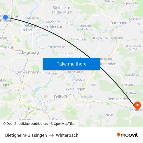 Bietigheim-Bissingen to Winterbach map