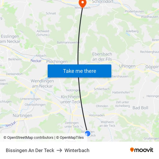 Bissingen An Der Teck to Winterbach map