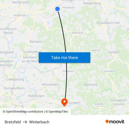 Bretzfeld to Winterbach map