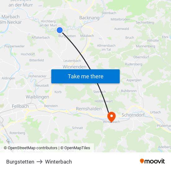 Burgstetten to Winterbach map