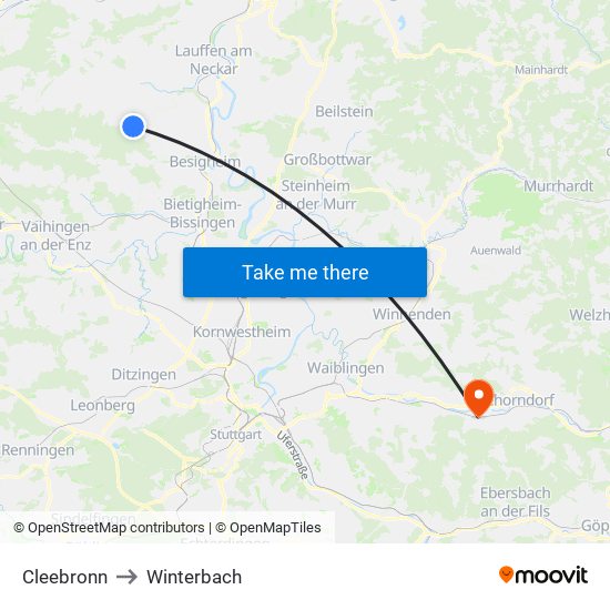 Cleebronn to Winterbach map