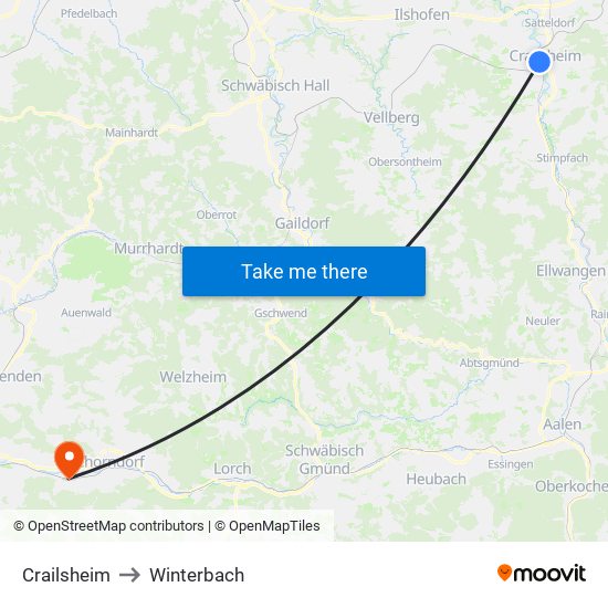 Crailsheim to Winterbach map